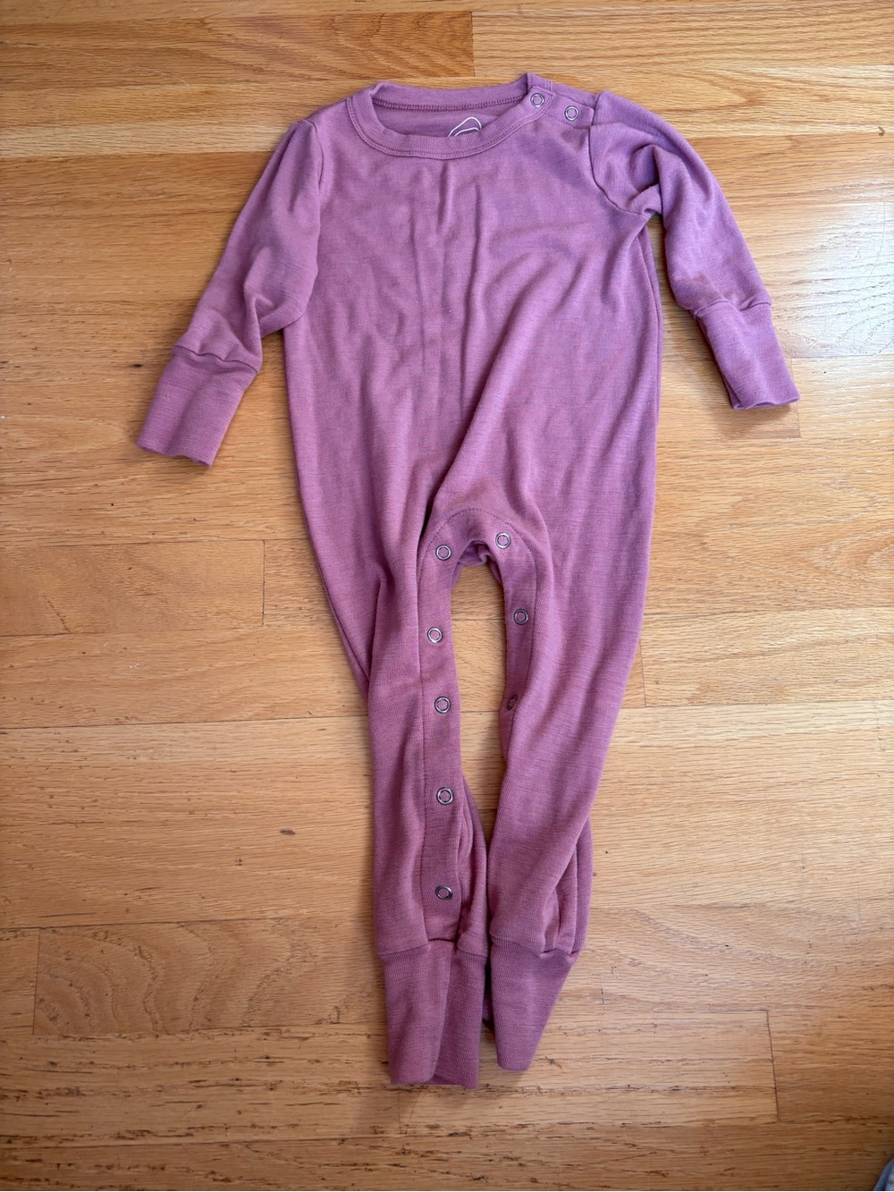 Kids Long-Sleeve Merino Wool One-Piece in Dusty Rose